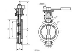 D73H、D43H對夾式硬密封手動蝶閥PN10~PN25外形結構尺寸圖