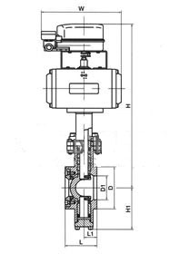 VQ677Y氣動V型球閥PN16~PN25外形結(jié)構(gòu)尺寸圖